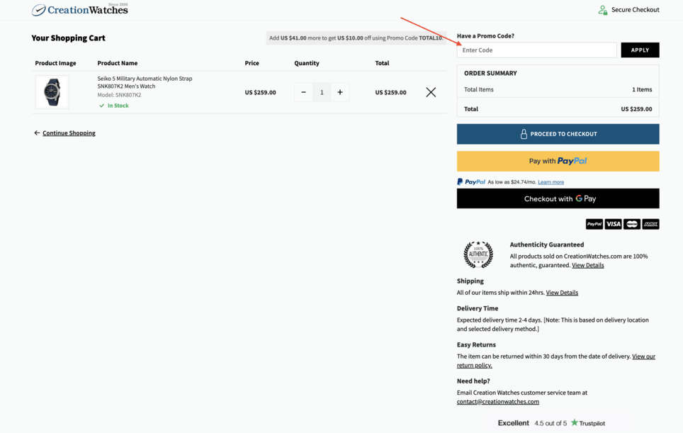 red arrow pointing to enter code box