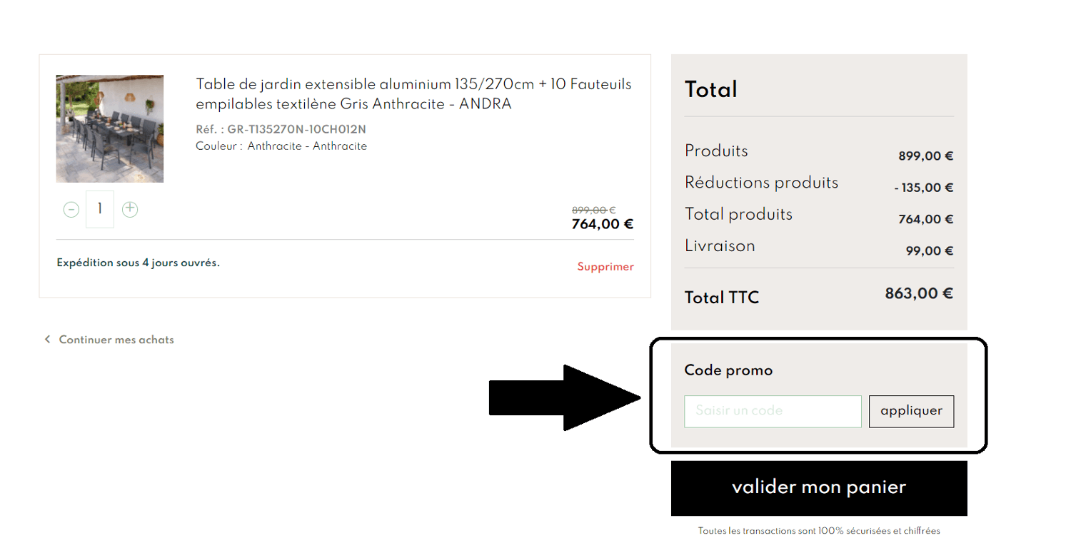 emplacement pour code promo Avril Paris