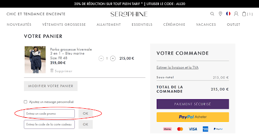 Encadré pour code promo Seraphine