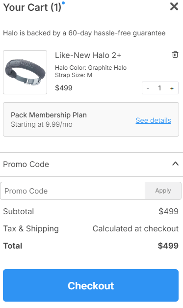 Halo Collar promo code box in the shopping cart