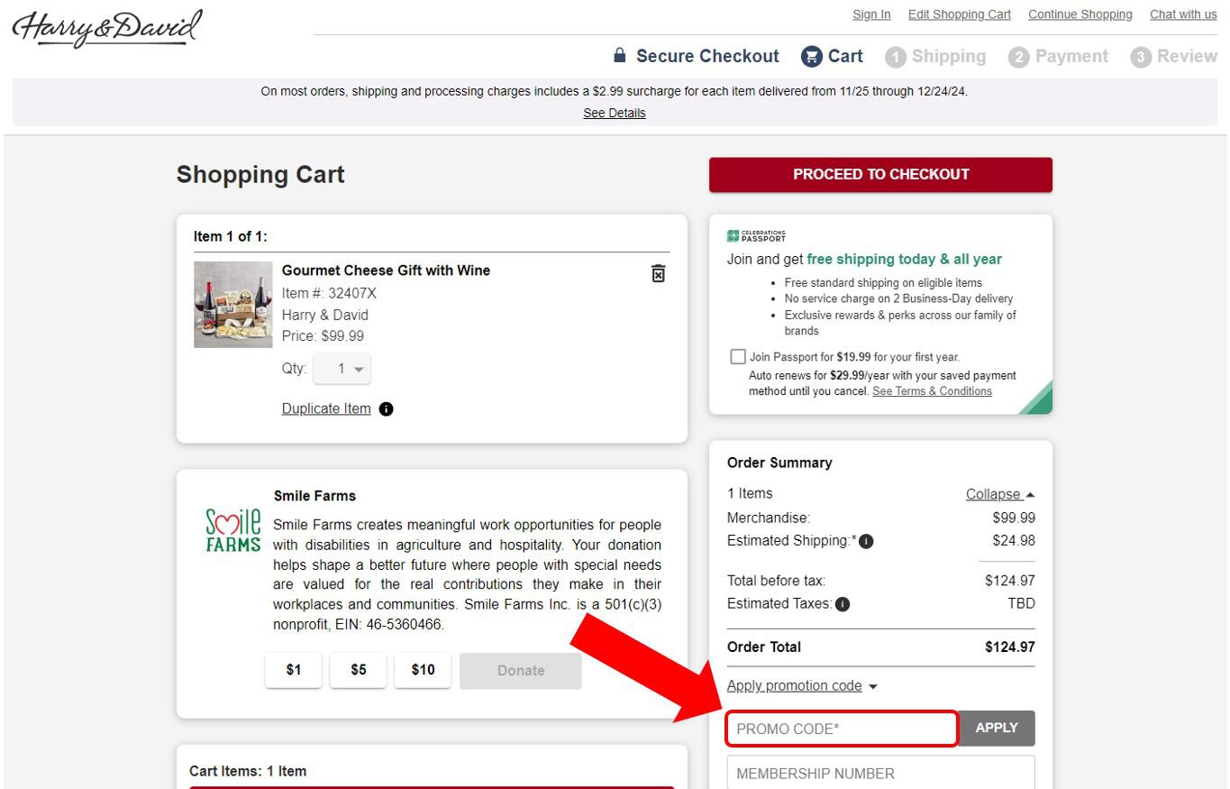 Harry & David coupon code box