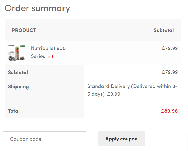 Nutribullet discount code entry book in shopping basket