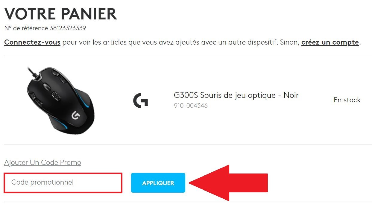 Panier de commande avec code promo Logitech G