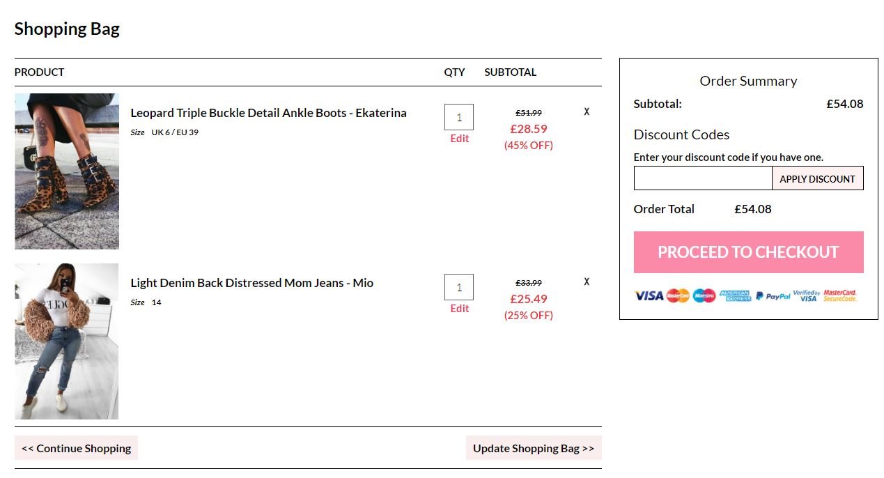 Rebellious Fashion Discount Code Shopping Bag Screenshot