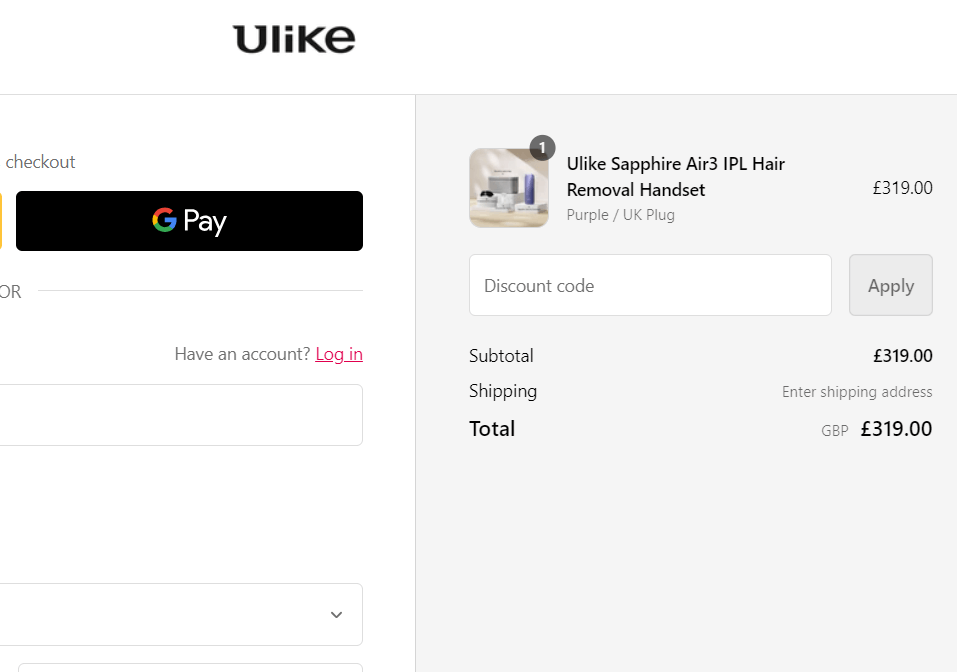 Ulike discount code redemption area image